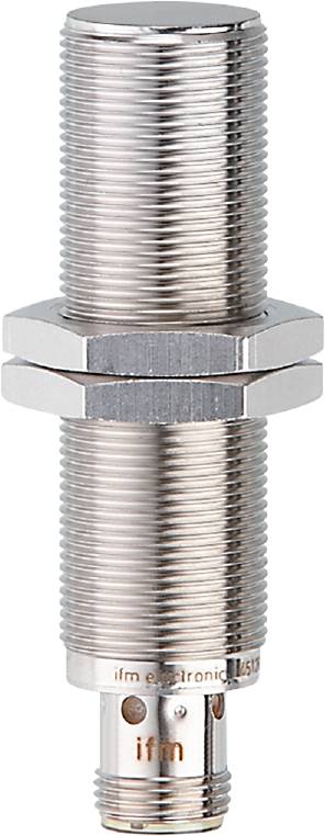 Ein zylindrischer Metallzylinder mit Gewinde, möglicherweise Teil eines Sensors oder Maschinenbauteils. Glänzende Oberfläche.