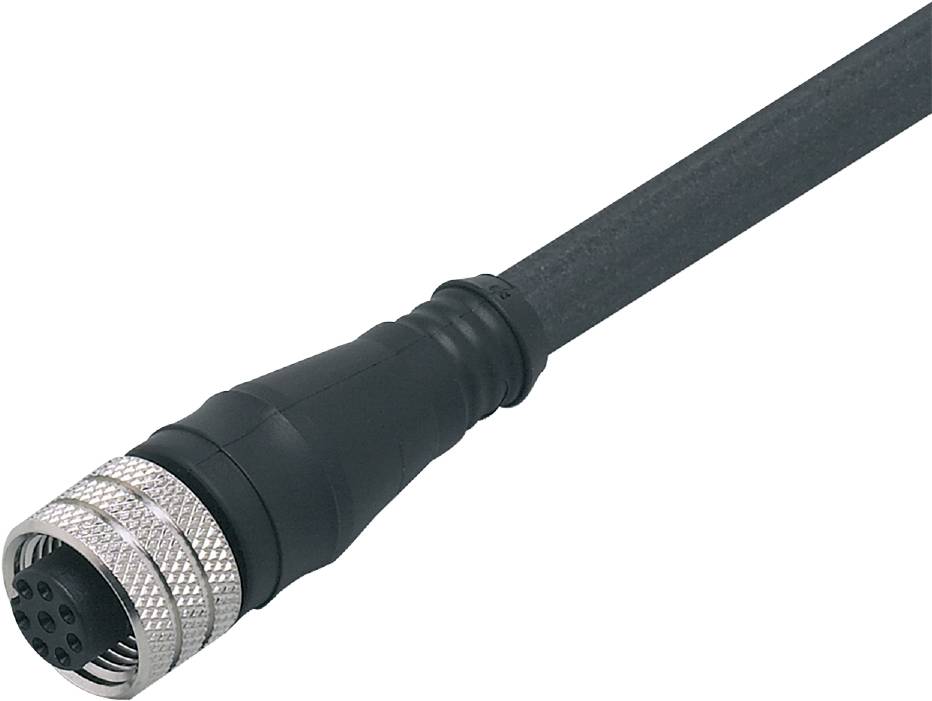 Kabel mit einem metallischen Steckverbinder, geeignet für audiovisuelle Geräte, auf weißem Hintergrund.