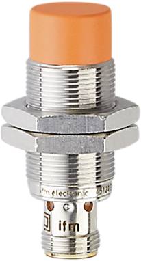 Zylindrischer Näherungsschalter aus Metall mit Gewinde, geeignet für industrielle Anwendungen zur berührungslosen Erkennung von Objekten.