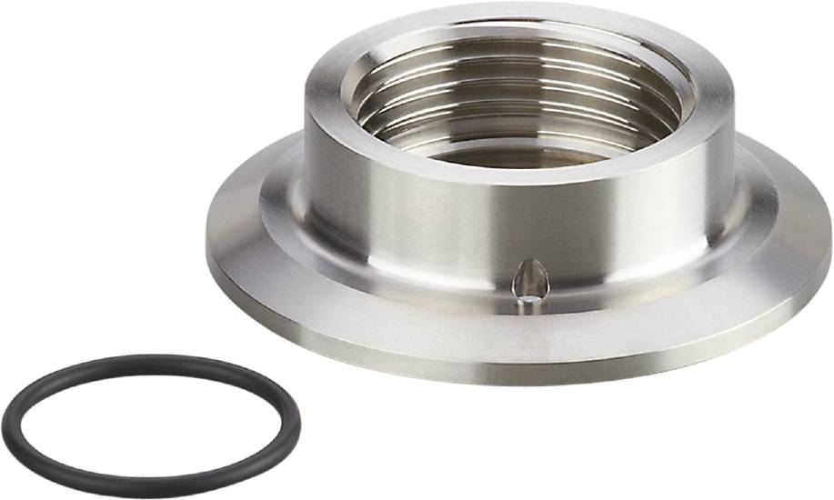 Metallflanschadapter mit Gewinde, geeignet zur Verbindung von Rohren oder Schläuchen, neben einem schwarzen Gummidichtring.