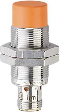 Zylindrischer Metall-Drucksensor mit Gewinde und orangefarbener Spitze, geeignet für industrielle Anwendungen.