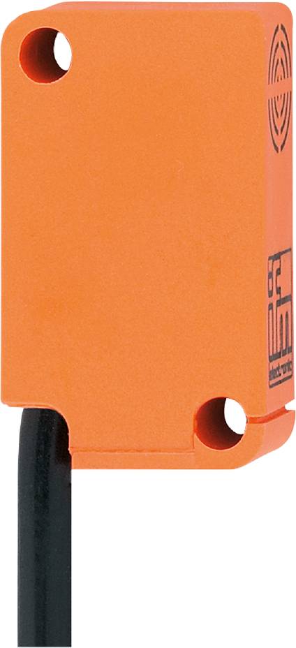 Orangefarbener Sensor mit schwarzem Kabel.