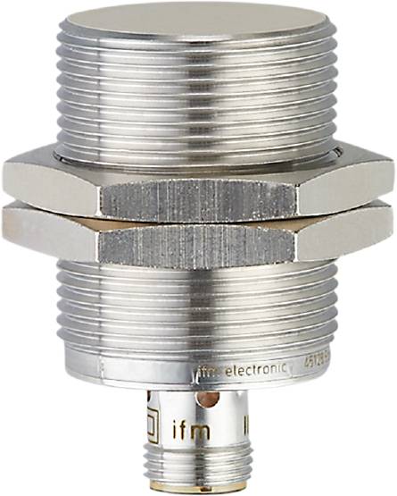 Metallsensor mit zylindrischem Gehäuse und Gewinde, vermutlich für industrielle Anwendungen, mit einem Aufdruck unten sichtbar.