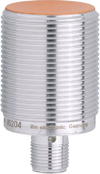 Silberner zylindrischer Sensor mit der Aufschrift 'ifm electronic Germany' am unteren Rand. Verwendet für industrielle Anwendungen.