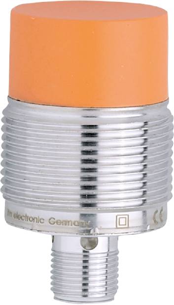 Metallischer zylindrischer Gegenstand mit orangefarbenem Kunststofftopper. Text 'Ih electronic Germany' am unteren Rand.