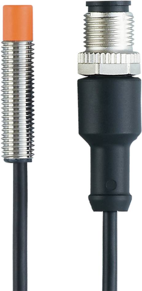 Ein induktiver Näherungssensor und ein zylindrischer Sensor mit Kabel, verwendet zur berührungslosen Objekterkennung in industriellen Anwendungen.