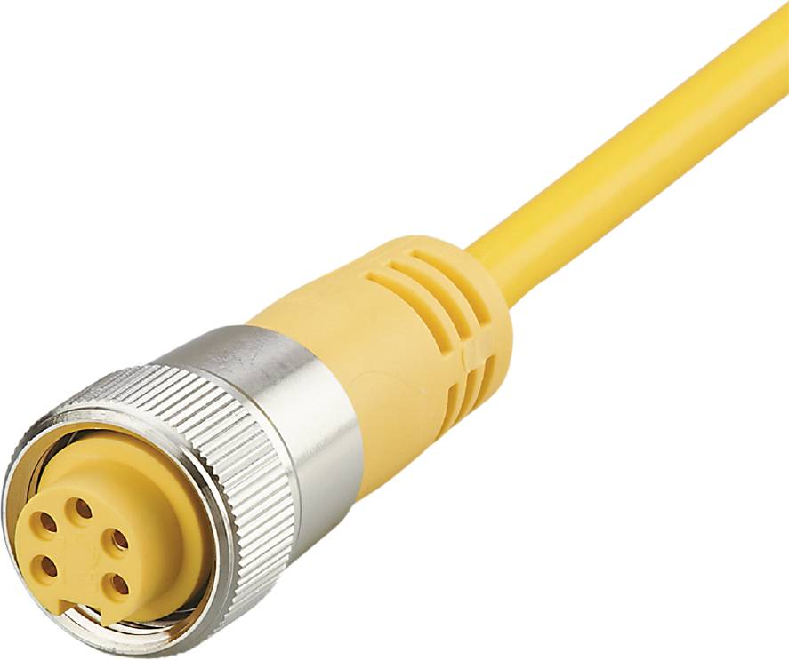 Gelbes, rundes Kabel mit einem vierpoligen Stecker.