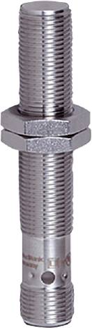 Eine silberne, metallene Schraube mit Gewinde und zwei Sechskantmuttern oben.