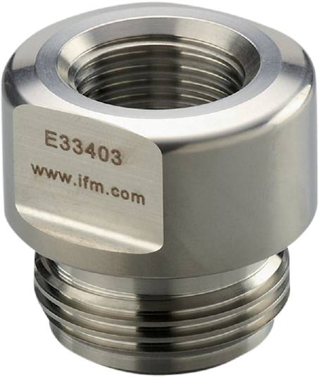 Metallverbindungselement mit Schraubgewinde und Beschriftung 'E33403 www.ifm.com'.