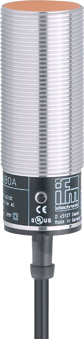 Zylindrischer Sensor mit Firmenlogo und CE-Kennzeichnung. Gerät zur Erfassung von Signalen in elektrischen Schaltungen.