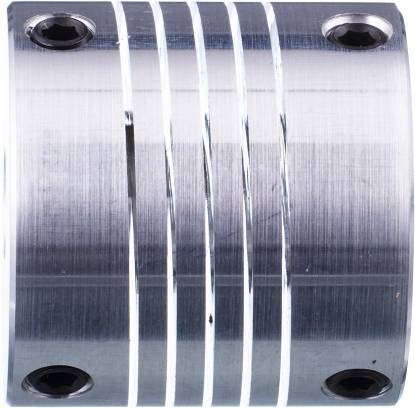 Metallklemme mit vier Schrauben, dunkle Finishes, die entlang der Kanten geordnet sind und in der Mitte tiefe Rillen aufweisen.