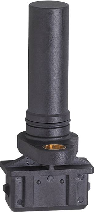 Ein schwarzer zylindrischer Sensor mit flacher Basis und zwei Dichtungsringen. Verwendet für Positions- oder Drehzahlmessung.