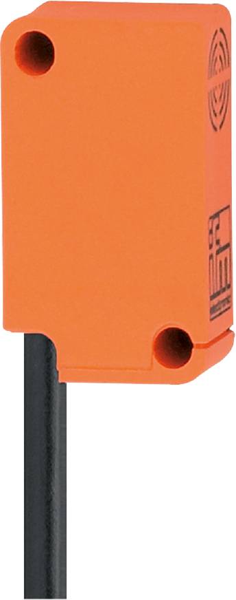 Ein orangefarbener Sensor mit einem Kabelanschluss unten links.