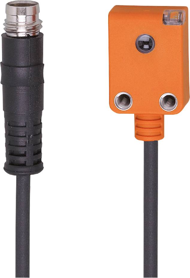 Oranger Sensor mit zwei silbernen Schrauben; verbundenes schwarzes Kabel.