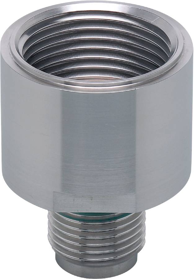 Metallischer Zylinder mit Schraubgewinde, vermutlich eine Rohrverbindung oder Adapter, vor weißem Hintergrund.