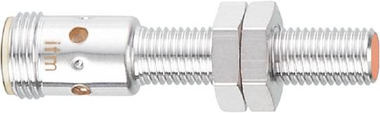 Metallschraube mit Sechskantmutter, silberfarben.