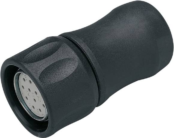 Ein schwarzer Steckverbinder mit mehreren runden Steckplätzen.