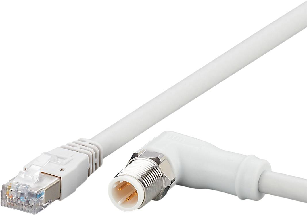 Ein weißes USB-Kabel mit rechteckigem Stecker links und einem silbernen koaxialen Antennenstecker rechts. Elektronische Verbindungsteile.