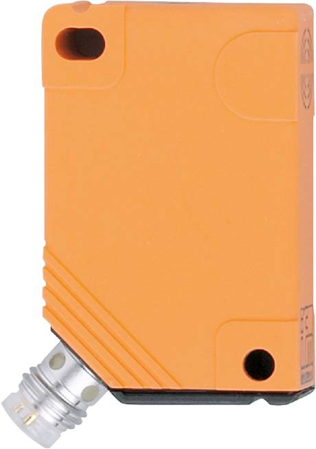 Nahaufnahme eines orangefarbenen elektrischen Geräts mit silbernem Anschluss und schwarzem Loch, vermutlich ein Sensor oder Schalter.