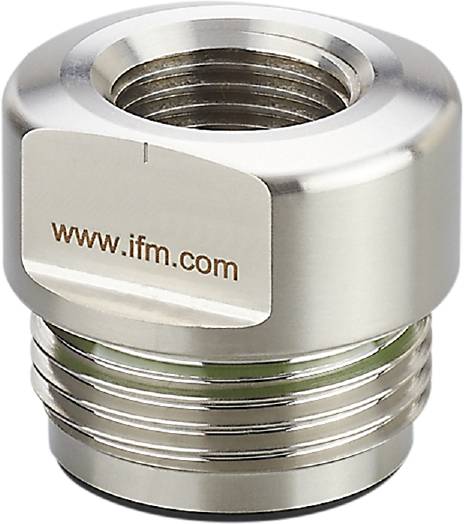 Ein metallischer Sensorstecker mit der Aufschrift 'www.ifm.com'.