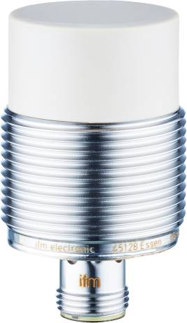 Eine silberne, metallische Zylinderform mit Rillen und einer weißen, glatten Kappe oben. Unten steht '45128 Essen' eingraviert.