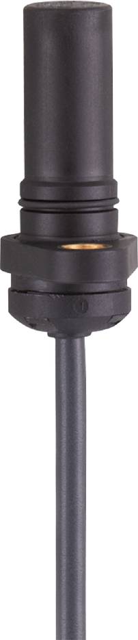 Ein schwarzes Kunststoffteil mit zylindrischer Form und Anschlussstift. Es scheint ein technisches Bauteil oder Verbindungsstück zu sein.