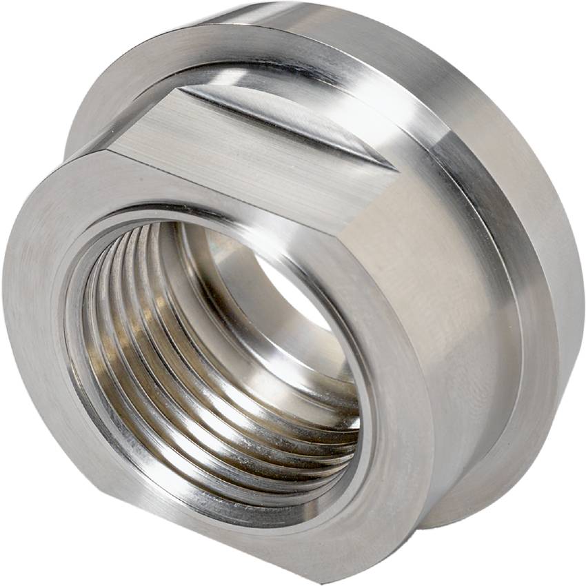 Metallmutter mit Innengewinde, für mechanische Verbindungen und Befestigungen verwendet, aus glänzendem Material gefertigt.