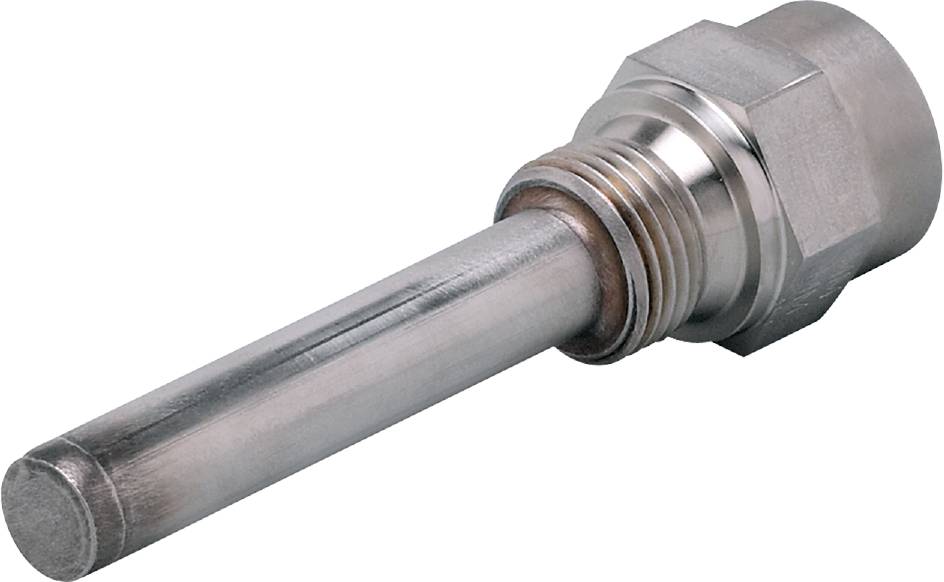 Nahaufnahme eines Metallrohrs mit Gewinde. Das Rohr zeigt industriellen Charakter, möglicherweise für hydraulische Anwendungen geeignet.