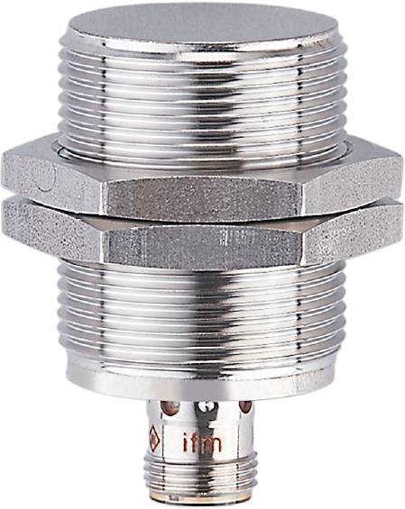 Induktiver Sensor aus Metall, zylindrische Form, geeignet für industrielle Anwendungen zur Objekt- und Näherungserkennung.