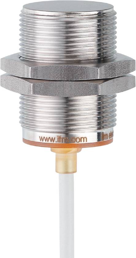 Zylindrischer Sensor von IFM mit Gewinde, geeignet für industrielle Anwendungen zur Erkennung von Objekten oder Füllständen.