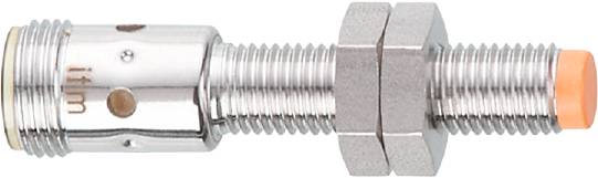 Edelstahlschraube mit Sechskantmutter und Gewinde, seitlich fotografiert.