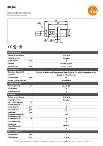 Ifm Electronic Induktiver Sensor PNP, NPN IFR204