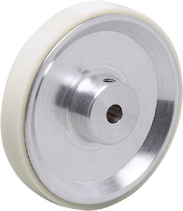 Metallrad mit weißem Kunststoffreifen, geeignet für industrielle Anwendungen.