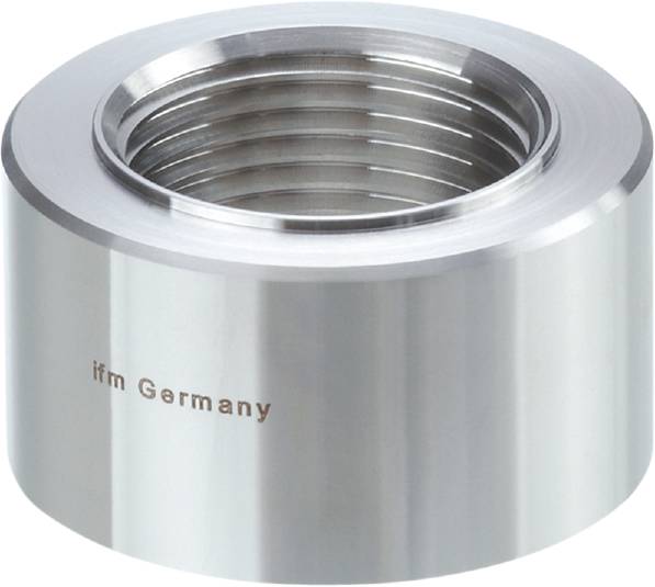 Metalladapter mit innenliegendem Gewinde, auf der Seite mit 'ifm Germany' beschriftet.