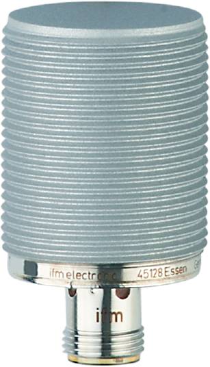 Ein zylindrischer Sensor mit der Aufschrift 'ifm electronic, 45128 Essen'.
