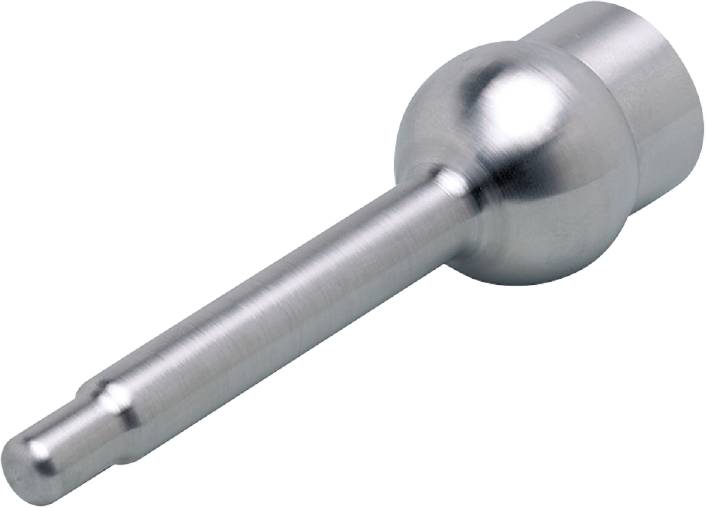 Ein silberner Kugelkopf aus Metall mit einem langen, zylindrischen Schaft. Er wird häufig in mechanischen Anwendungen verwendet.