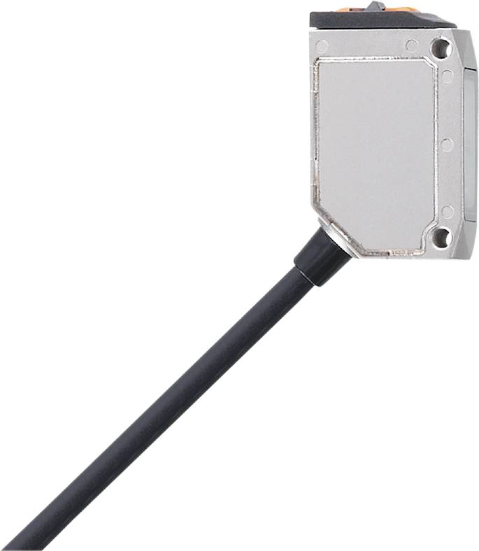 Ein rechteckiger, silberner Sensor mit schwarzem Kabel ist dargestellt. Der Sensor hat mehrere Schrauben an den Ecken.