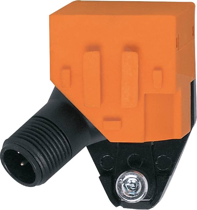 Oranger Industriesensor mit schwarzem Anschluss und Linse zur Erfassung von Objekten.