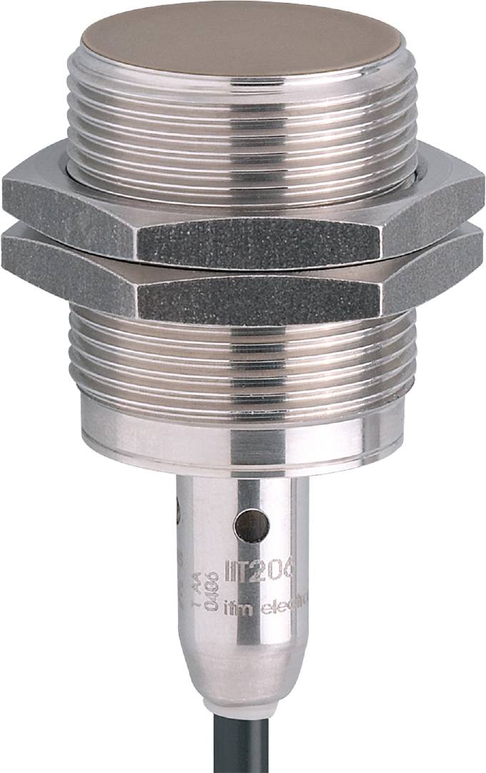 Metallsensor mit Gewinde und Sechskantmutter, Teil eines industriellen Messgeräts zur Präzisionsüberwachung von Temperaturen.