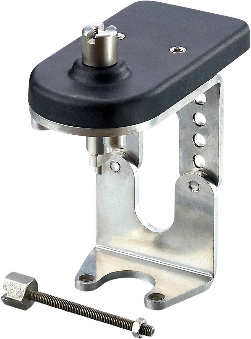 Metallische Montagehalterung mit mehreren Schraubenlöchern, geeignet zur Befestigung von Geräten oder Werkzeugen an Oberflächen.
