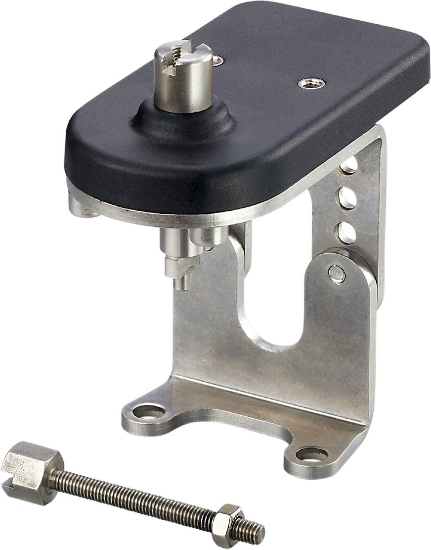 Ein Gerät aus Metall und Kunststoff mit Halterung zeigt eine technische Komponente. Lukensystem oder industrielle Ausrüstung vermutlich.