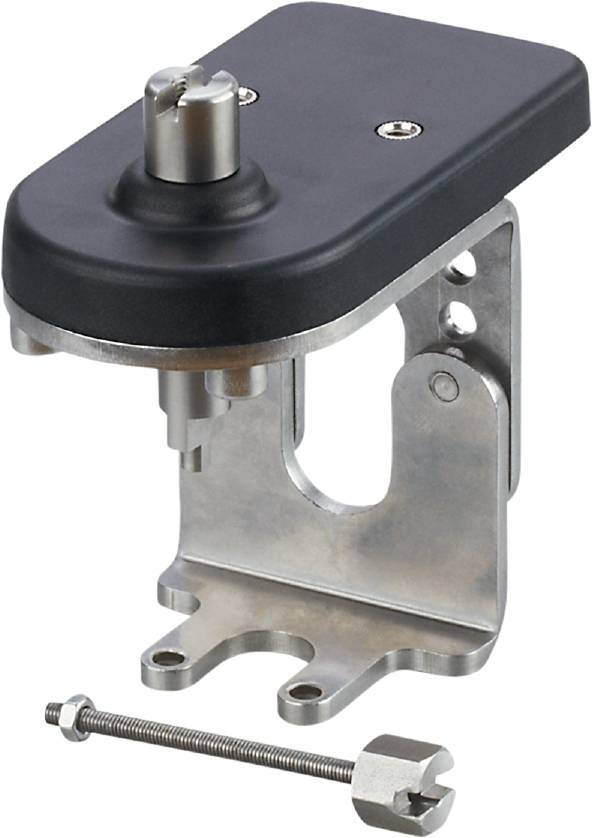 Metallhalterung mit runder Basis und Schrauben, geeignet für industrielle oder technische Anwendungen.