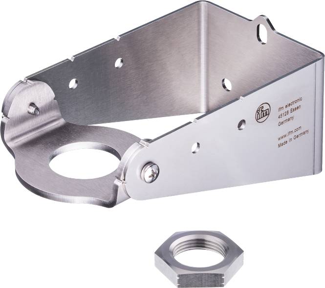 Ein rechteckiges Metallgehäuse mit einem runden Loch an der Seite und einem kleineren, sechseckigen Metallteil darunter.