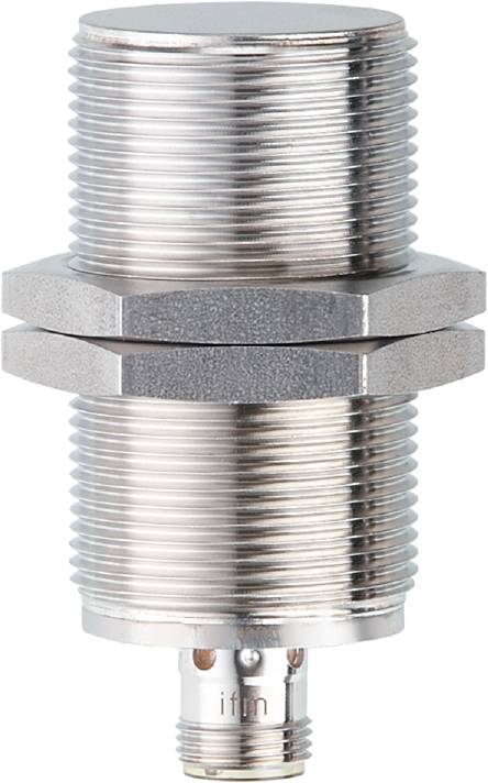 Ein silbernes, zylindrisches Metallstück mit auffälligen Gewinden auf beiden Seiten und einem sechskantförmigen Abschnitt zur Befestigung.