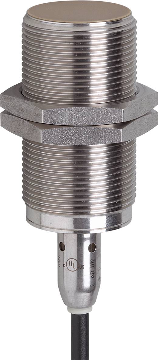 Ein metallisches, zylindrisches Bauteil mit Gewinde und Lochmuster. Möglicherweise ein Sensor oder Anschluss für Maschinen.