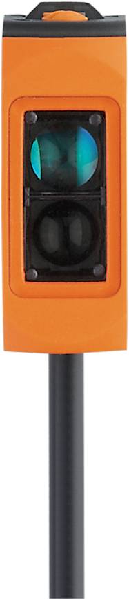 Eine orange Überwachungskamera auf einem schwarzen Ständer.