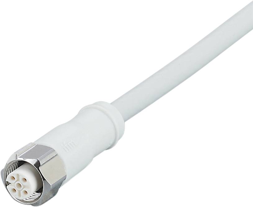 Nahaufnahme eines weißen, rundum abgeschirmten Koaxialkabels mit einem silbernen Stecker an einem Ende. Verwendet für Breitbandverbindungen.