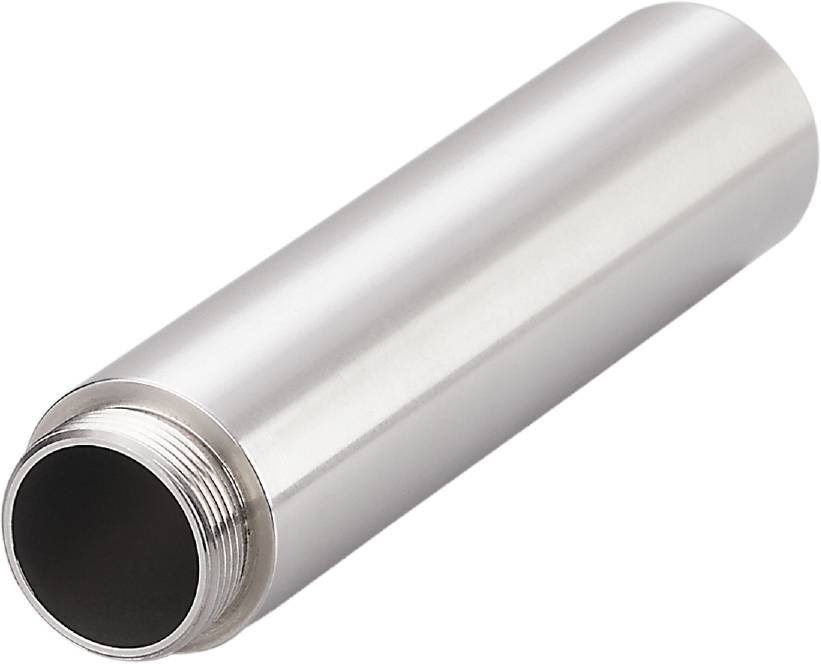 Metallrohr aus Edelstahl, liegend, mit offener Gewindeseite sichtbar.