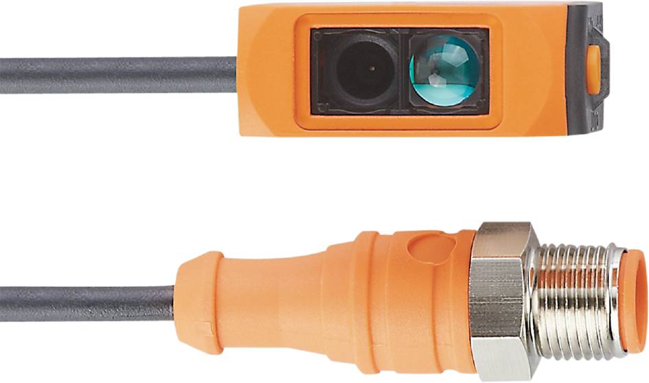 Ein orangefarbenes, rechteckiges Kameramodul mit zwei Linsen und einem Netzwerkkabelanschluss.