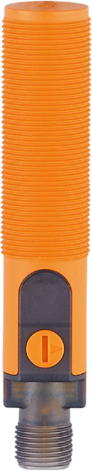 Eine orangefarbene Plastikschraubkappe mit gerippten Kanten oben und einem schwarzen, glatten Kreis unten.